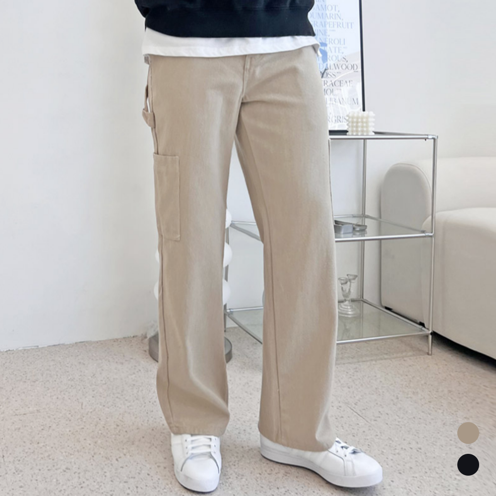 베이지색바지 세미와이드 통넓은 통큰 남자 봄 가을 카고 팬츠 - 상품 이미지