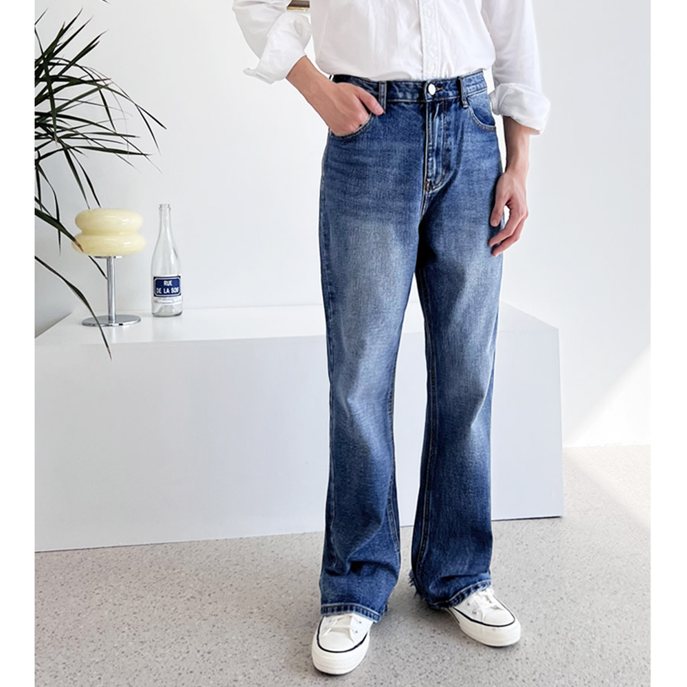 남자중청바지 세미와이드 부츠컷 나팔 청바지 데님 팬츠 - 상품 이미지