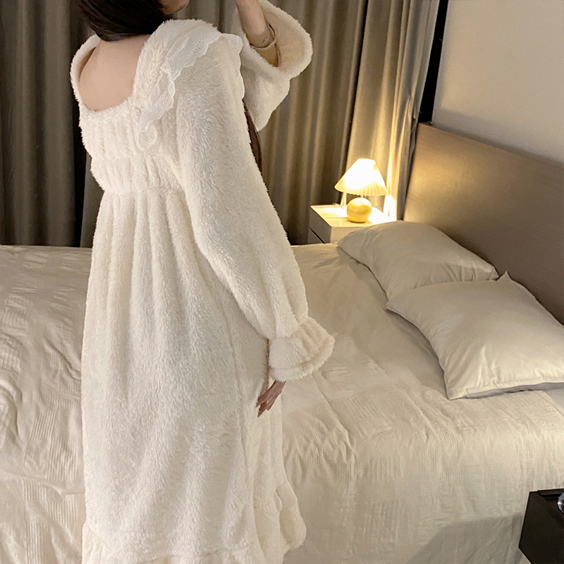 극세사 파자마 프릴 원피스 수면잠옷 홈웨어 잠옷 잠옷원피스 기모잠옷 - 상세 이미지 3