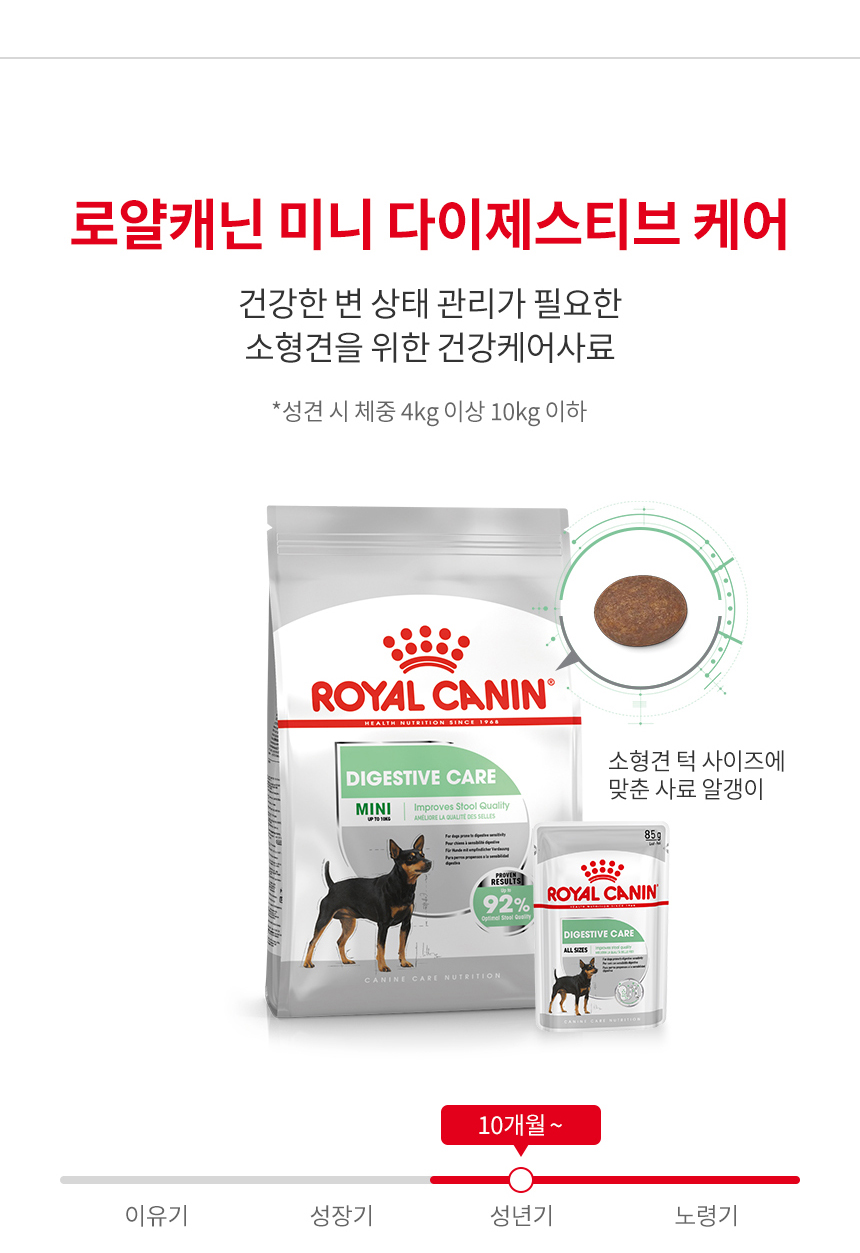 로얄캐닌 독 미니 다이제스티브 케어 건강상태별 사료 장건강, 1kg, 1개 - 상세 이미지 3