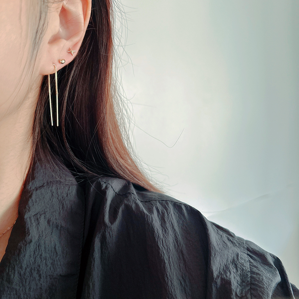 10K 14K 심플 체인 롱 언발 드롭 귀걸이 이미지 7