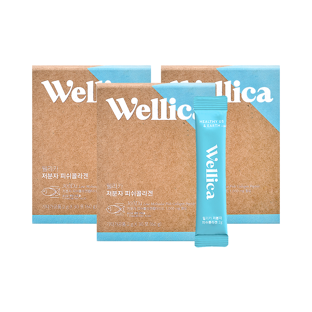 웰리카 초저분자 300달톤 어린 저분자 피쉬 콜라겐 펩타이드 엘라스틴 30포, 3개