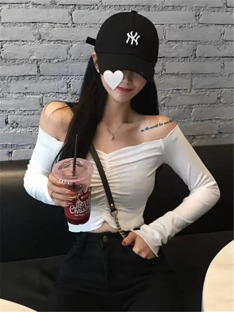 싱크로유 7화 에스파 카리나 티셔츠 긴소매 셔링 오프숄더 의상 옷 패션 - 상세 이미지 3