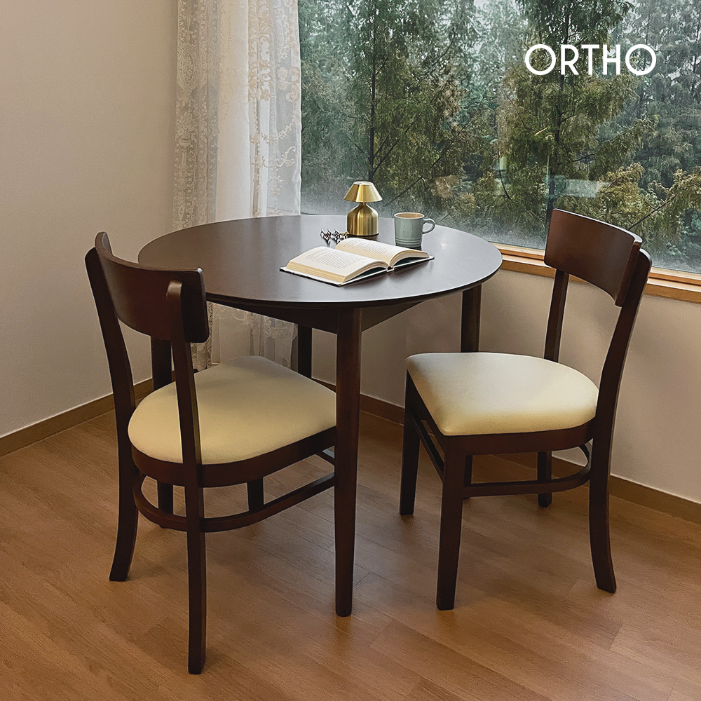 올쏘 플레인 원형 원목 2인용 식탁 의자 세트
