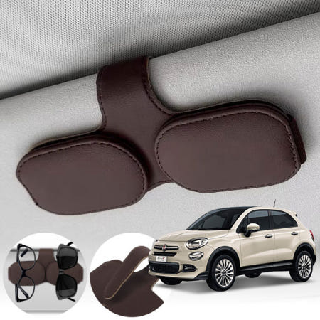 자체제작 파츠라인 500X 차량용 고급 가죽 선글라스 안경 자석 거치대 브라운 1개