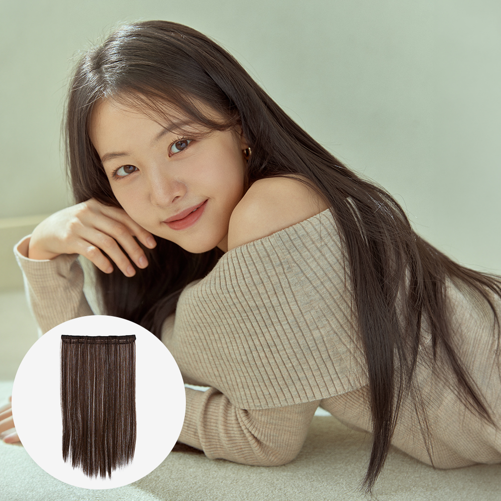 긴 생머리 붙임머리 스트레이트 22인치 6pcs 헤어피스 매직 가벼운 - 상품 이미지