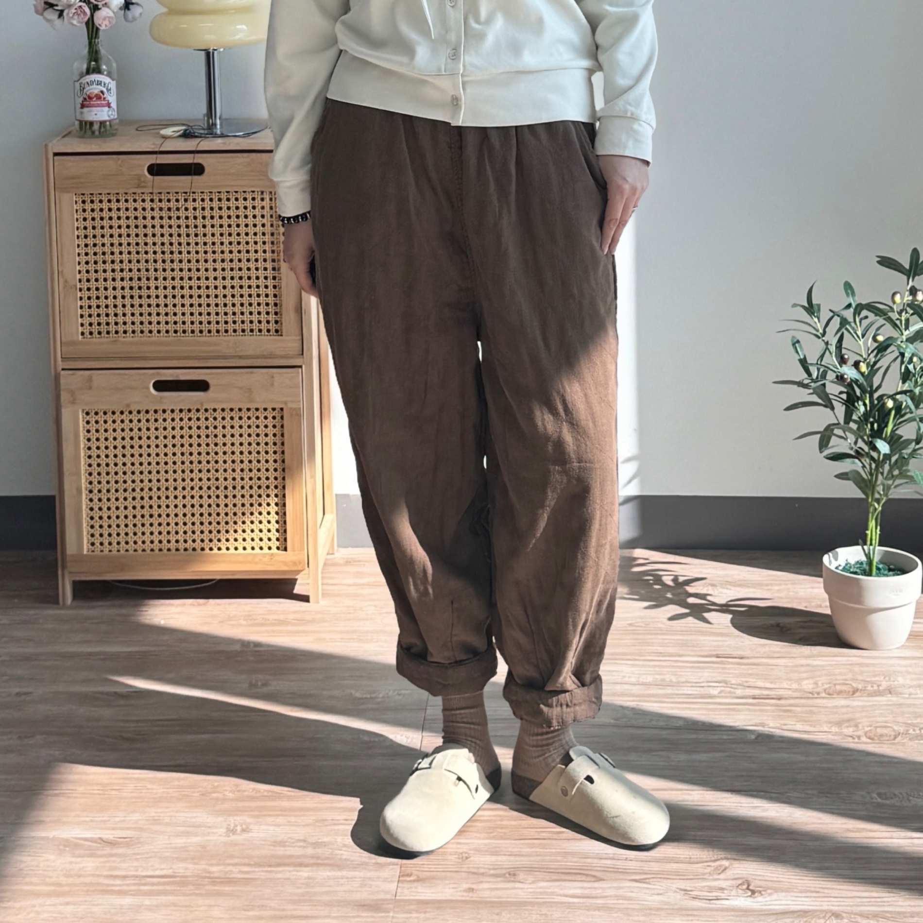 겨울린넨바지 면안감 본딩 배기팬츠 엄마옷 퀼팅 솜바지 9256 - 상세 이미지 3