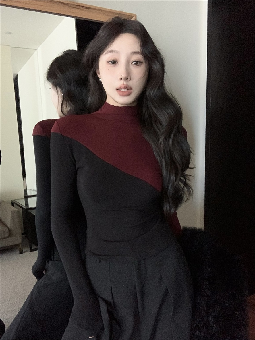 반전 투톤 풀오버 긴팔 티셔츠 겨울 슬림핏 이너탑 - 상세 이미지 4