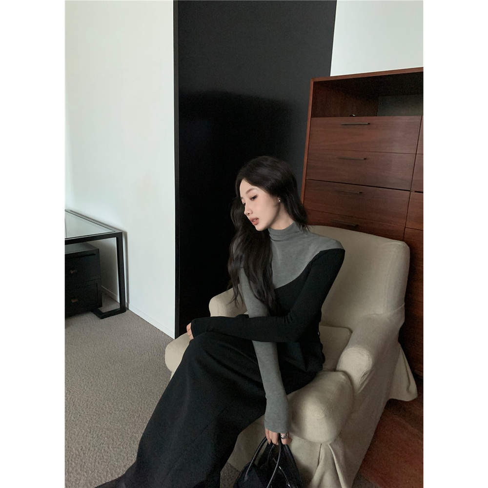반전 투톤 풀오버 긴팔 티셔츠 겨울 슬림핏 이너탑 - 상세 이미지 5