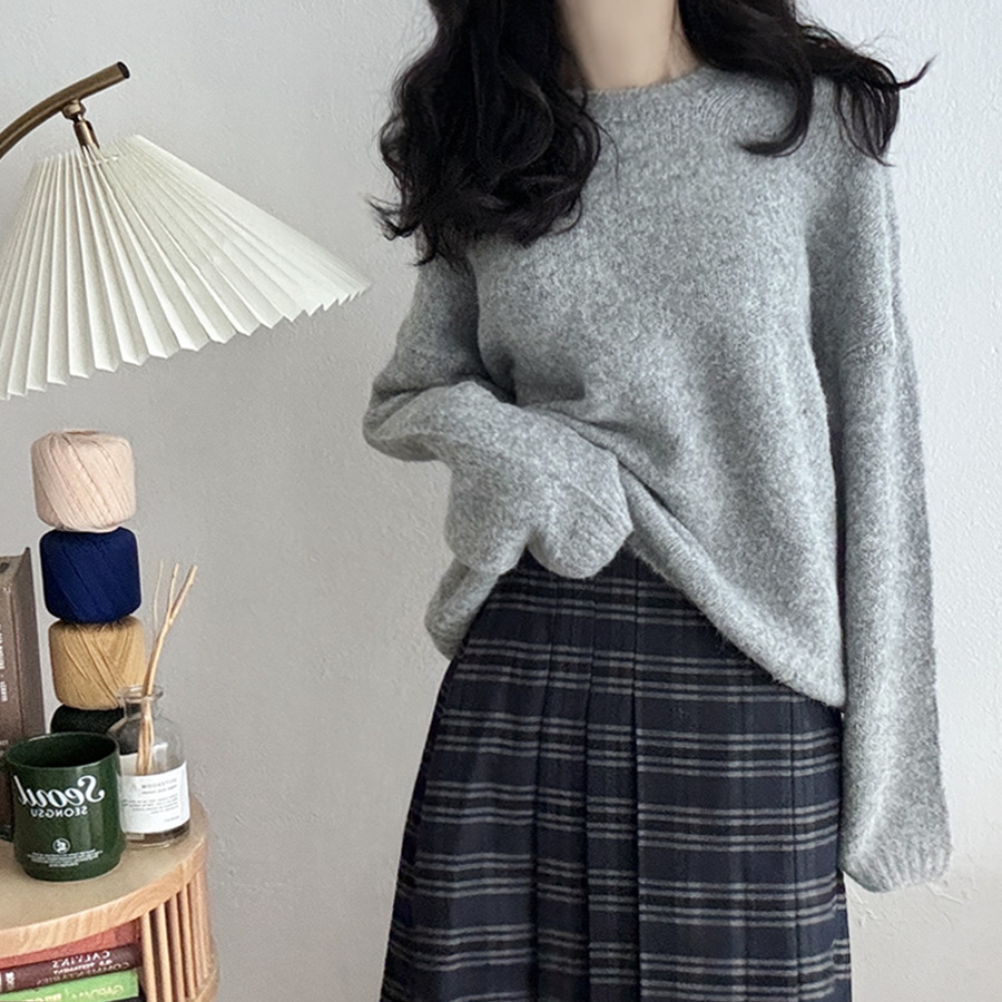 모직 체크 밴드 플리츠 롱스커트 (NAVY, 3 SIZE) - 상세 이미지 3