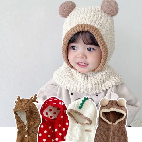 [미뇽] 아기 유아 바라클라바 키즈 겨울 방한 아기털 모자 비니 - 상품 이미지