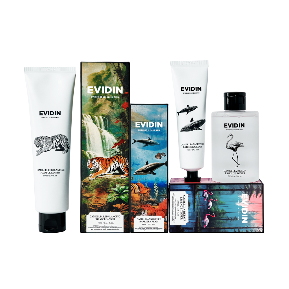 [화잘먹세트] 에비딘 까멜리아 리밸런싱 폼클렌저 150ml X 에비딘 까멜리아 리페어 에센스 토너 200ml X 에비딘 까멜리아 모이스처 베리어 크림 60ml - 상품 이미지