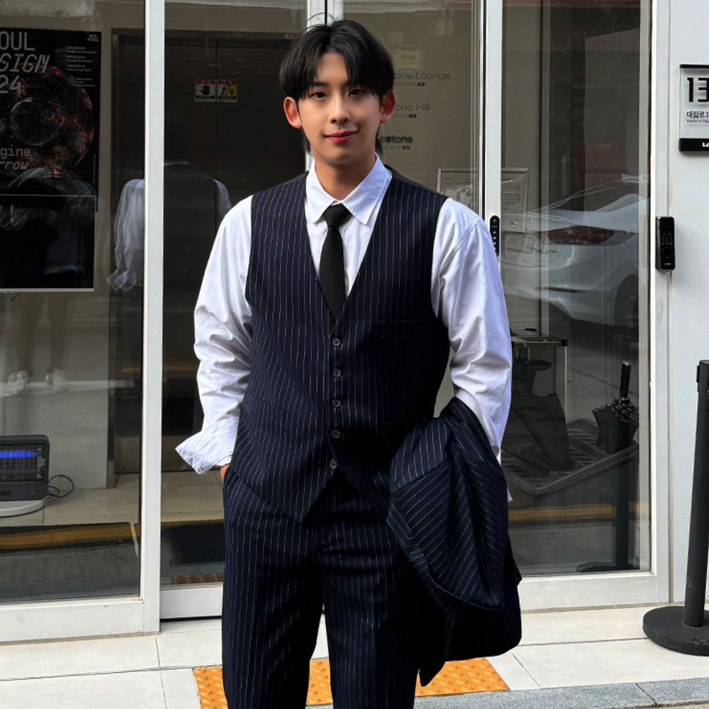 남자 스빅 봄 가을 스트라이프 정장 조끼 베스트 - 메인 이미지