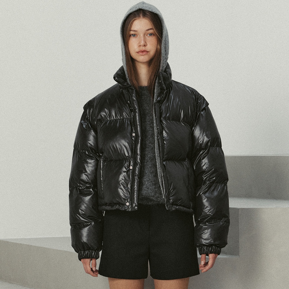 detachable vegan puffer jacket (black) - 상품 이미지
