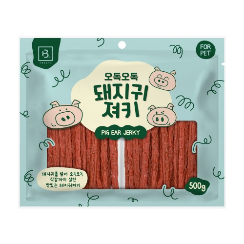 브리더랩 강아지 반려견 칭찬 보상 스트레스 해소 콜라겐 간식 돼지귀 져키 500g - 상품 이미지