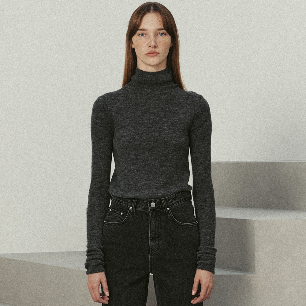 kid mohair slim fit high neck pullover (charcoal) - 상품 이미지