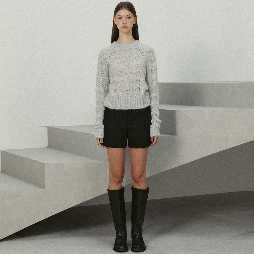 alpaca hair blend pointelle raglan pullover (light grey) - 상품 이미지