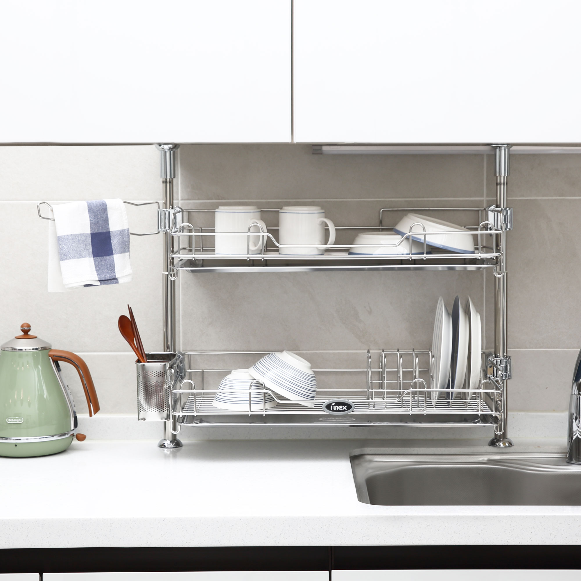 아이넥스 프리미엄 올스텐 2단 주방 싱크대 선반 기둥형 600 식기 건조대 그릇 정리대