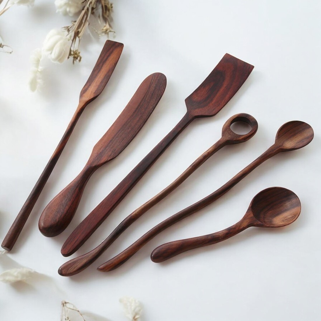 로즈 우드 잼칼 잼스푼 버터나이프 스프레더 신혼부부선물 디저트커트러리 6종