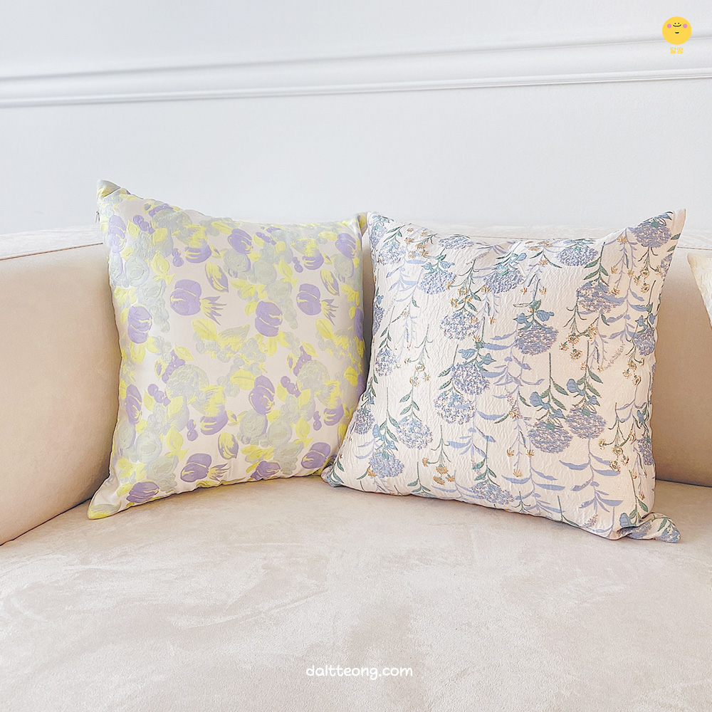 달떵 봄 여름 예쁜 샤이니 베이지 플라워 자카드 쇼파 쿠션 커버 북유럽 고급 거실인테리어