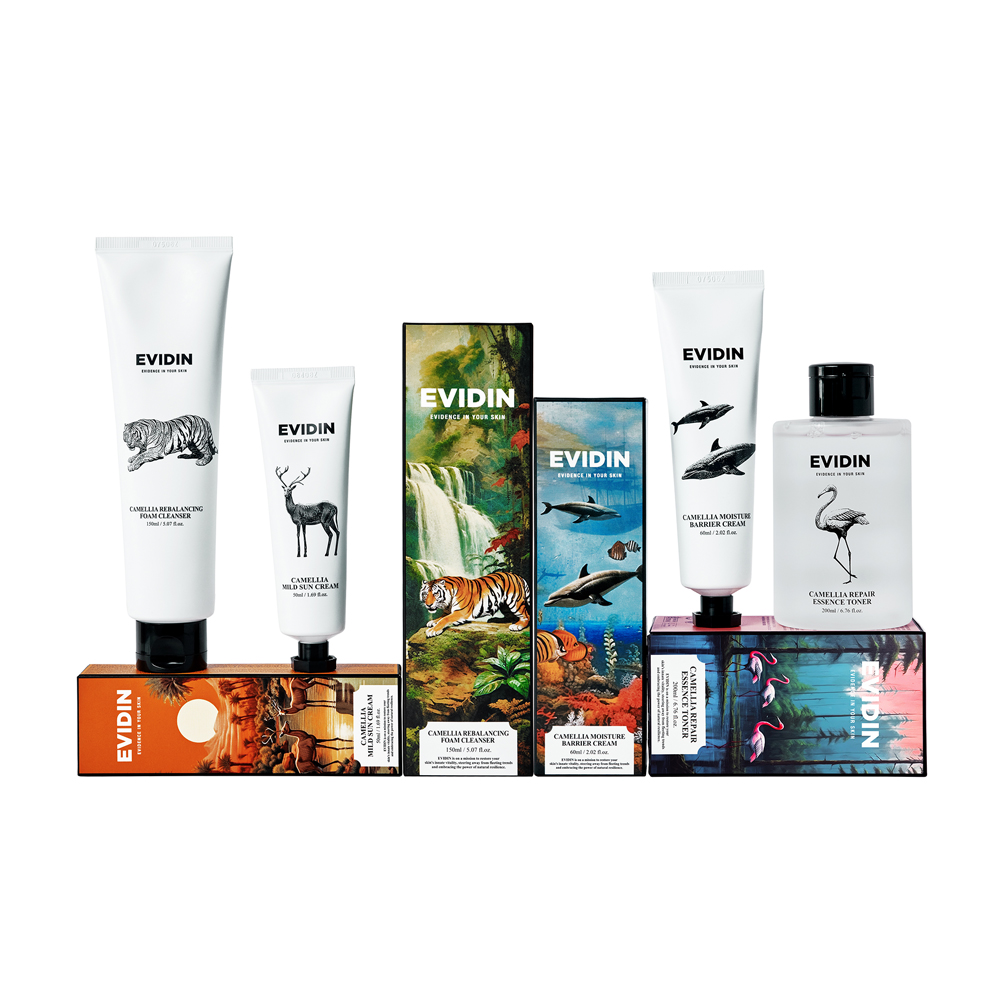[까멜리아스킨케어세트] 에비딘 까멜리아 리밸런싱 폼클렌저 150ml X 리페어 에센스 토너 200ml X 모이스처 베리어 크림 60ml X 마일드 선크림 50ml - 상품 이미지