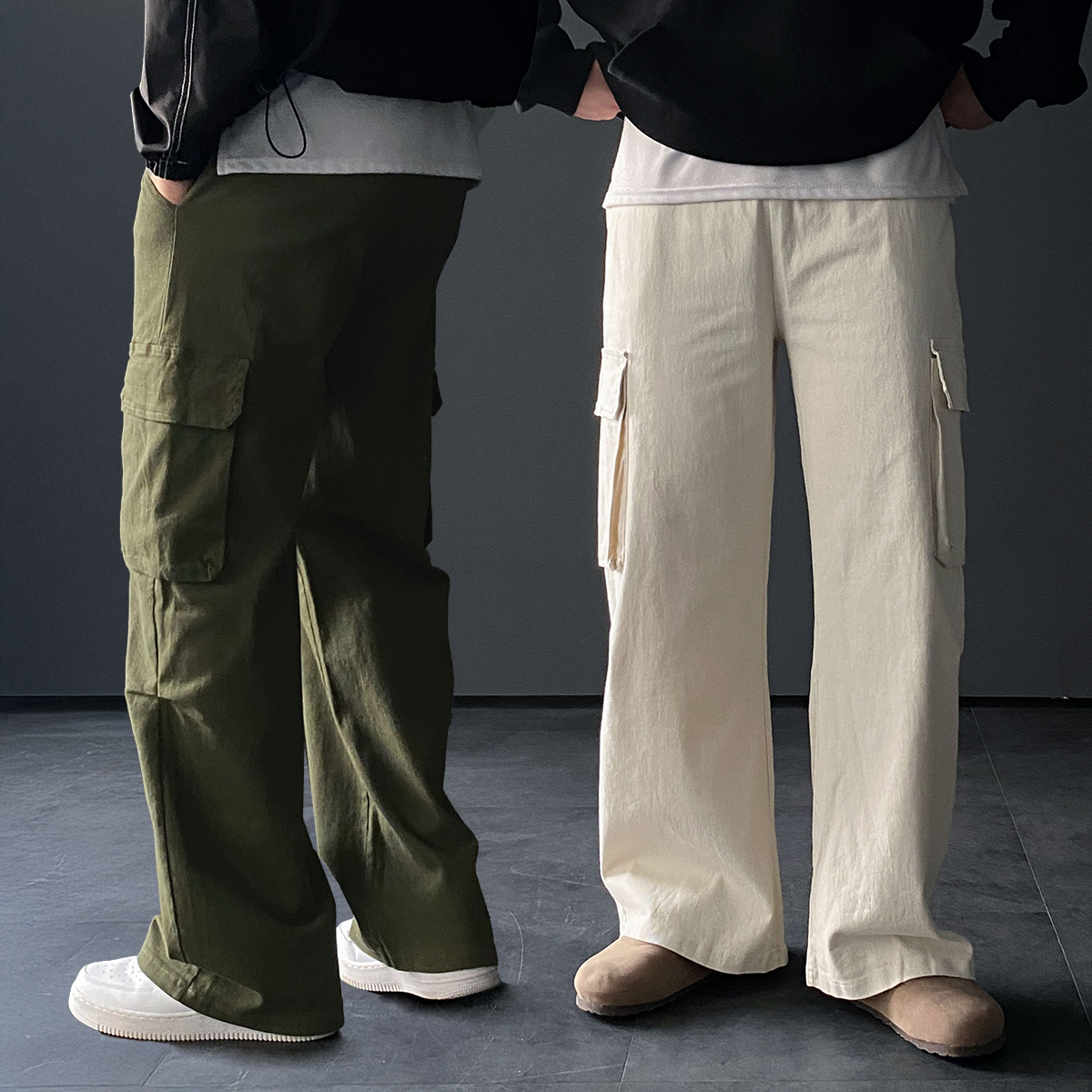 1+1 와이드카고팬츠 남자카고바지 퍼티그팬츠 - 상품 이미지