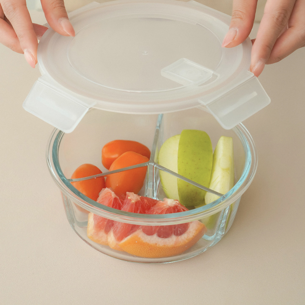 르메이드 3칸 칸막이 유리 반찬통 나눔 밀폐용기 진공 내열유리 냉장고 정리 1P