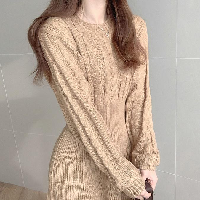 여자 가을니트원피스 꽈배기 원피스 아이보리 색 베이지 원피스