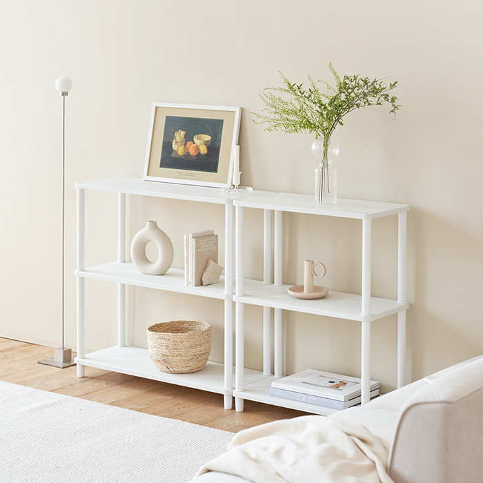 데일리 라운드 사각 선반 슬림 진열대 인테리어 수납 800, 3단, 화이트