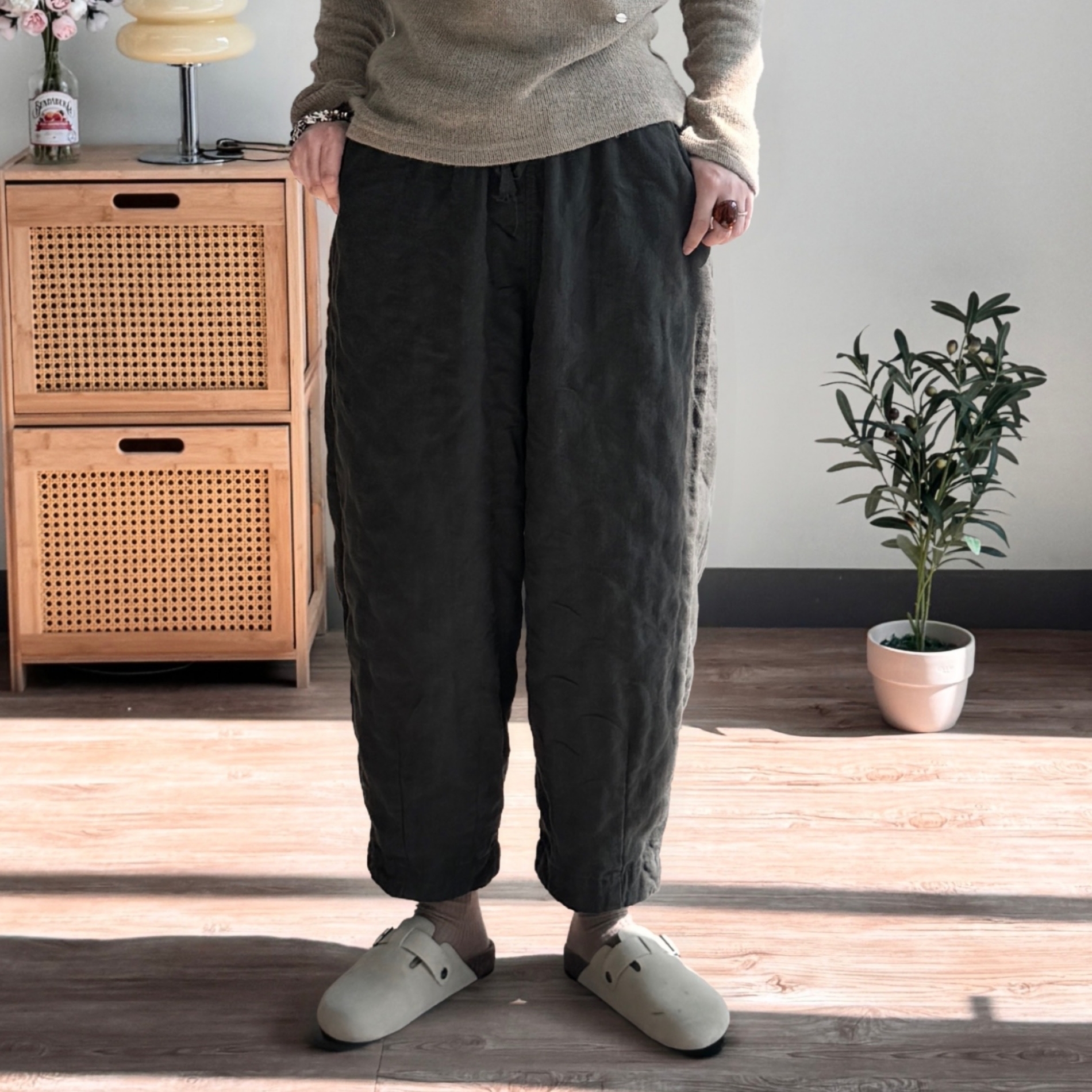 겨울린넨바지 면안감 본딩 배기팬츠 엄마옷 퀼팅 솜바지 9256 - 상세 이미지 5