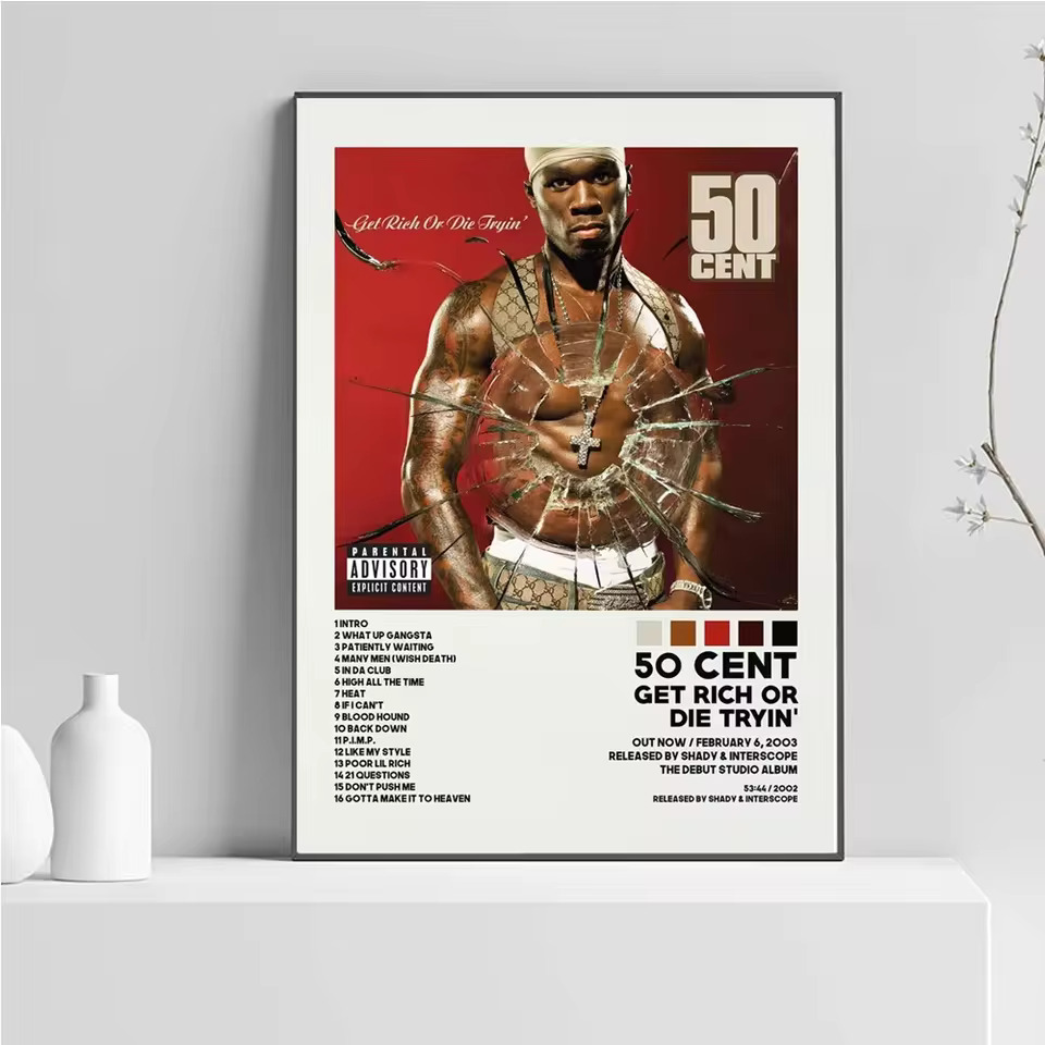 터 프린팅 50 센트 트랙리스트 Get Rich Or Die Tryin 음악 앨범 커버 캔버스 페인트 페인팅 벽 예술 그림 거실 홈 데코 : Your STAR 67