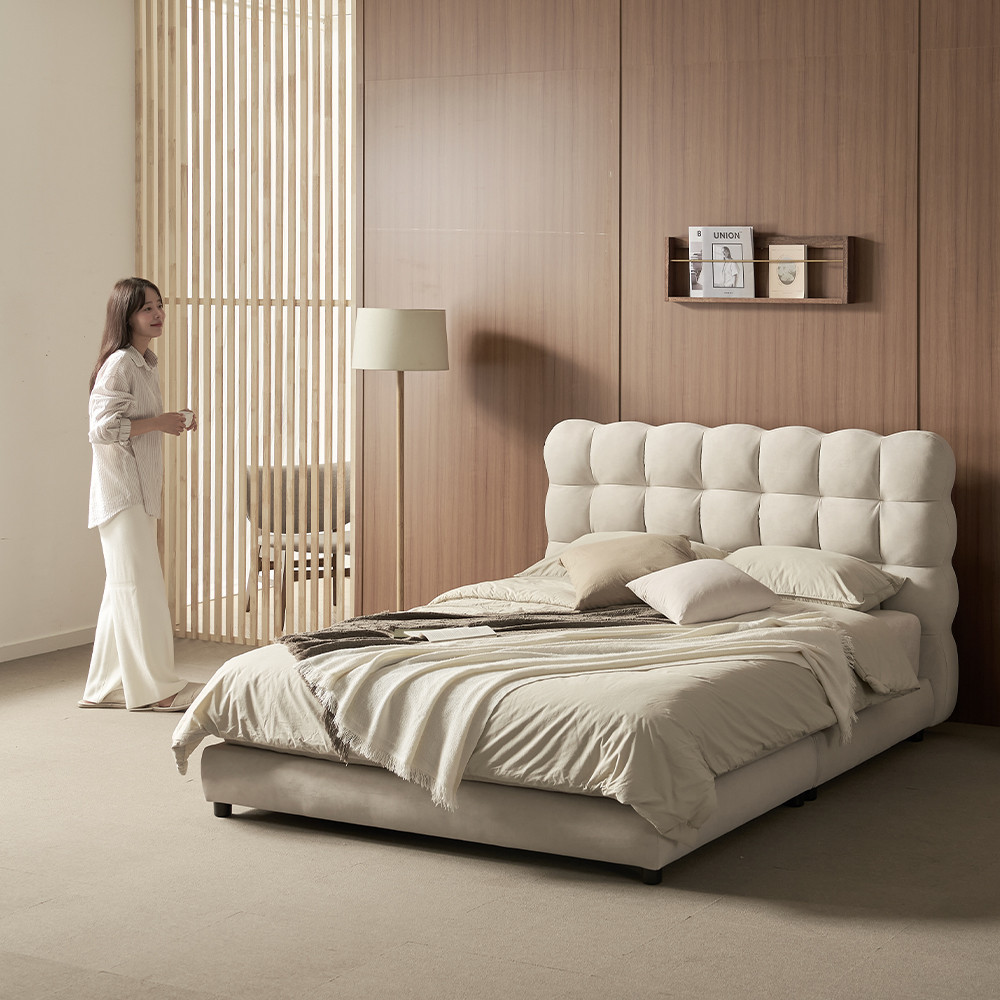 클라우드 오리털 평상형 조야 패브릭 침대 프레임 Q(퀸), 라이트그레이