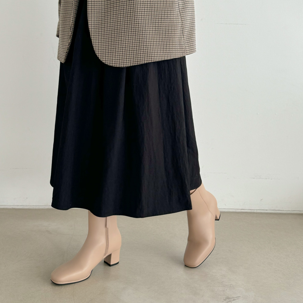 소울리 천연 소가죽 스퀘어 앵클부츠 통굽 여자 앵글 숏 부츠 6cm - 상세 이미지 3
