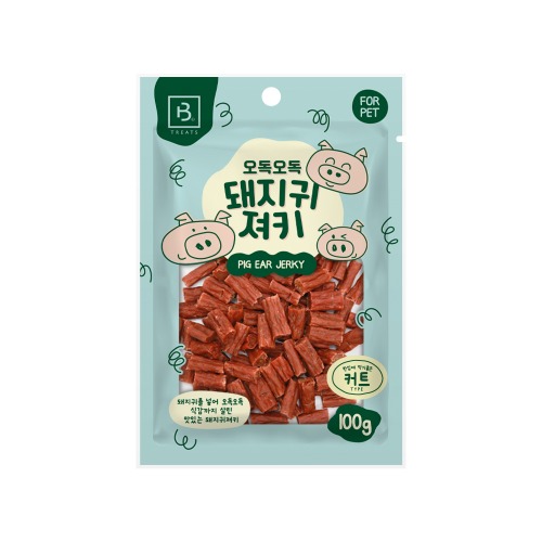 브리더랩 강아지 반려견 칭찬 보상 스트레스 해소 콜라겐 간식 돼지귀 져키 커트 100g - 상품 이미지