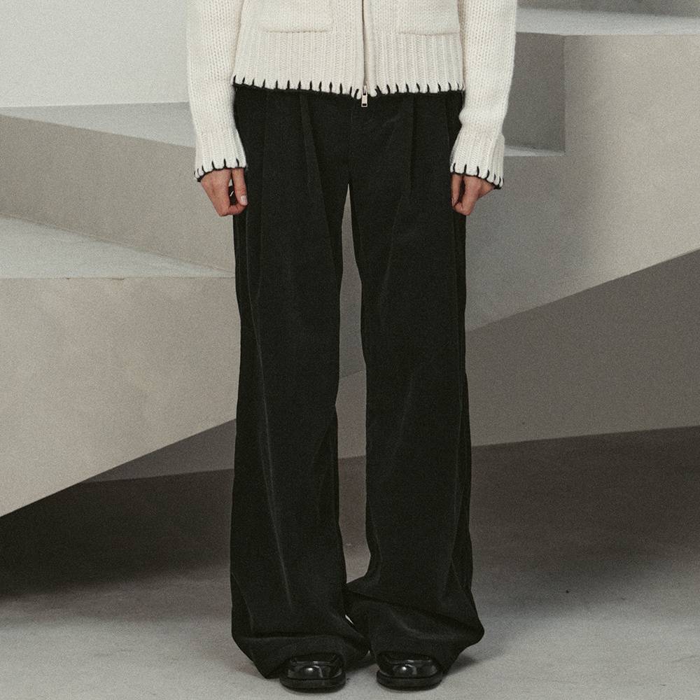corduroy two-tuck wide pants (black) - 메인 이미지