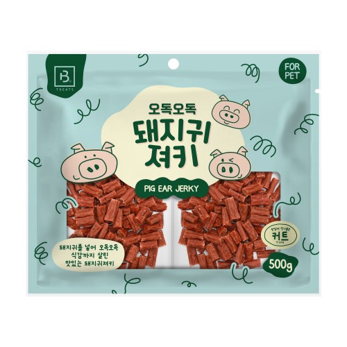 브리더랩 강아지 반려견 칭찬 보상 스트레스 해소 콜라겐 간식 돼지귀 져키 커트 500g - 상품 이미지