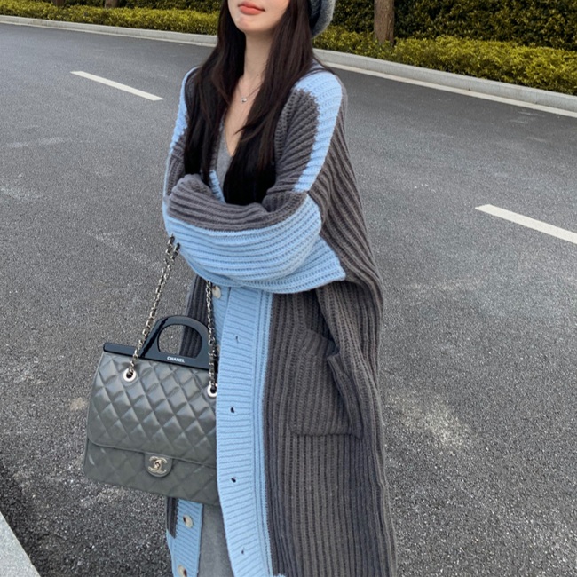 투톤 가디건 롱가디건 겨울 아우터 루즈핏 - 상품 이미지