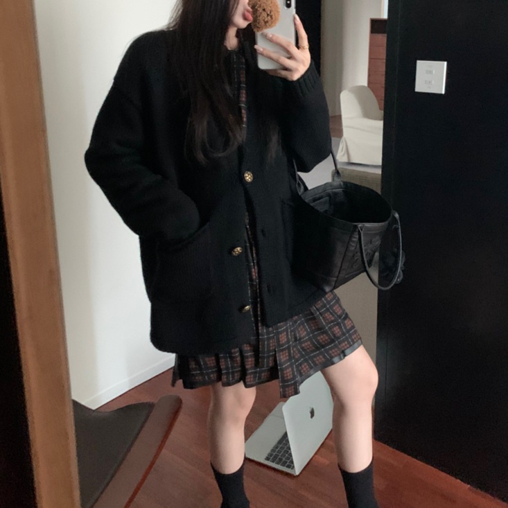 여성 체크무늬 원피스 가을 신상 스커트 가디건 명품스타일 - 메인 이미지
