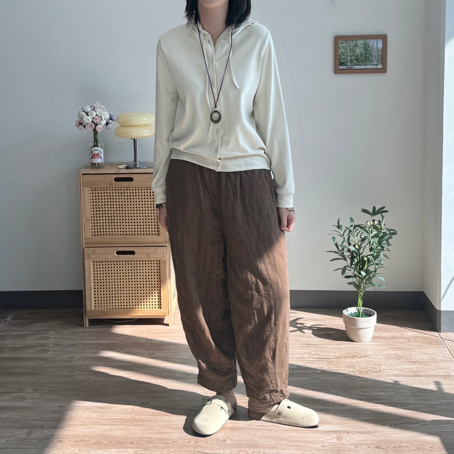 겨울린넨바지 면안감 본딩 배기팬츠 엄마옷 퀼팅 솜바지 9256 - 상세 이미지 4