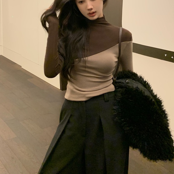 반전 투톤 풀오버 긴팔 티셔츠 겨울 슬림핏 이너탑 - 상품 이미지