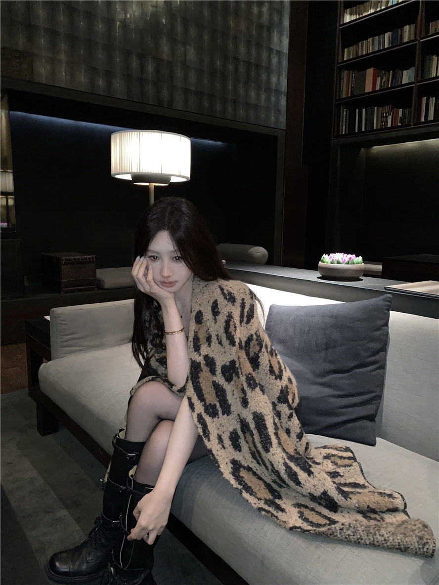 여성 표범 무늬 숄 스카프 캐시미어 머플러 - 상세 이미지 2