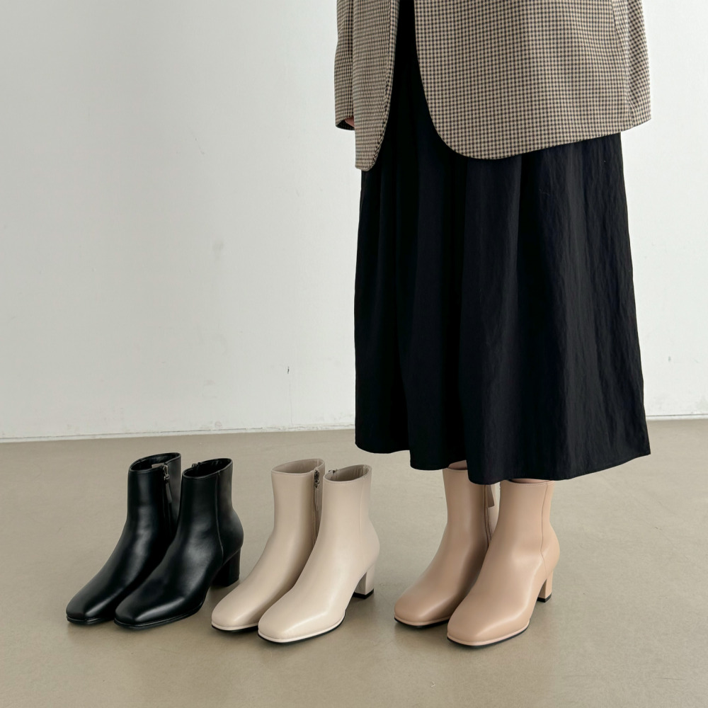 소울리 천연 소가죽 스퀘어 앵클부츠 통굽 여자 앵글 숏 부츠 6cm - 상세 이미지 2