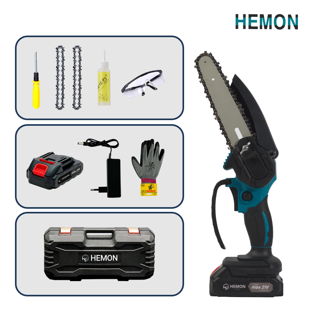 헤몬 무선 전기톱 15cm 충전식 체인톱 배터리 풀세트