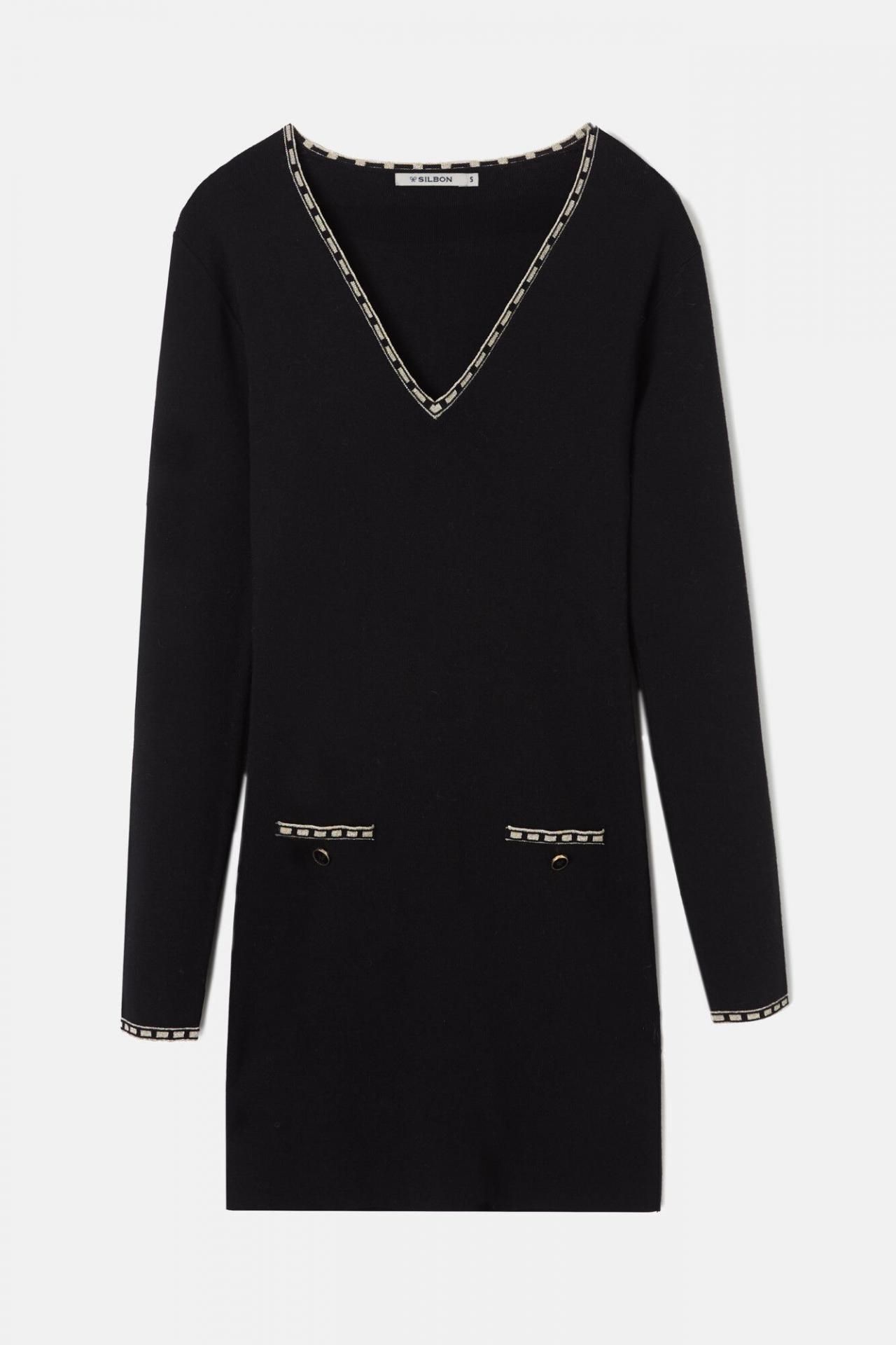 실본 브이넥 니트 원피스 6898381 NEGRO