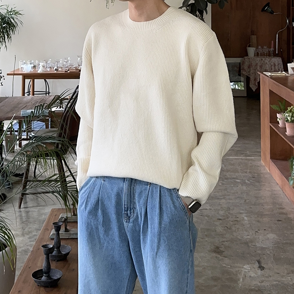 남자니트 두꺼운 캐시미어 오버핏 레드 빨간 니트 남자스웨터 - 상세 이미지 5