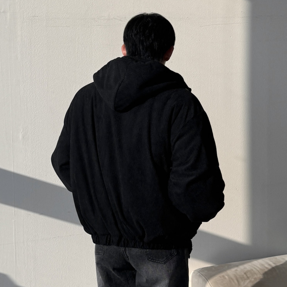 남자 티카 오버핏 겨울 코듀로이 양털안감 후드 자켓 점퍼 - 상세 이미지 4