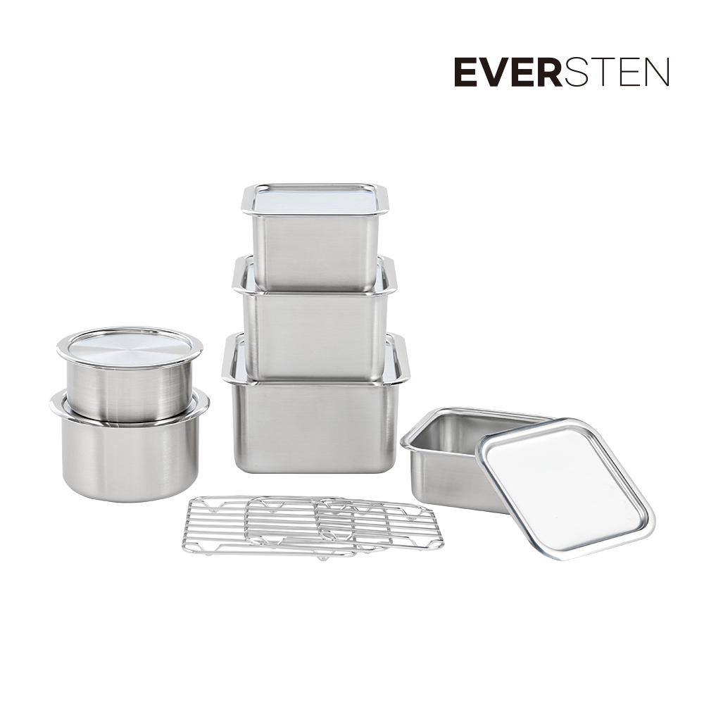 [N단독구성] 에버스텐 6종 세트 스텐 반찬통 사각 원형 김치통 소분용기 상세 이미지 3