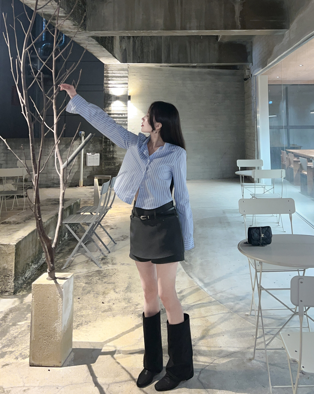 세미크롭셔츠 소라색셔츠 스트라이트셔츠 - 상세 이미지 3