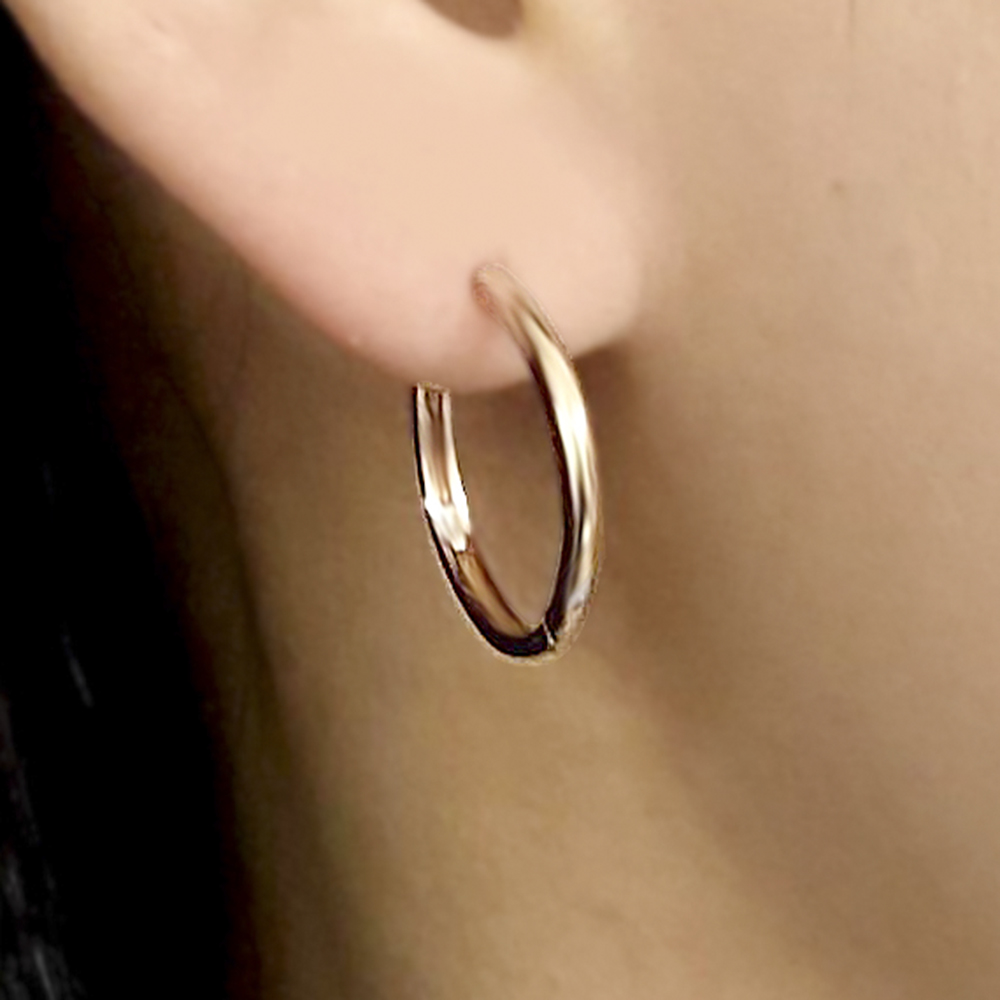 14K원터치링귀걸이 14케이 18K 여자 명품 데일리 귀고리 2CM 금 링 귀걸이 - 상세 이미지 3