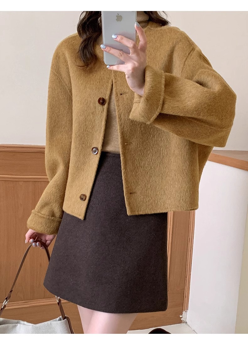 멋퀸 오버핏 노카라 천연 양모100프로 울 숏코트 - 메인 이미지